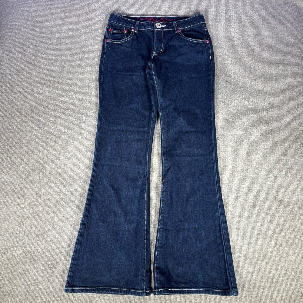 Levis Flare Jeans Youth Girls 16 Blue Denim Rhinestone Studded Bling Bootcut Y2K